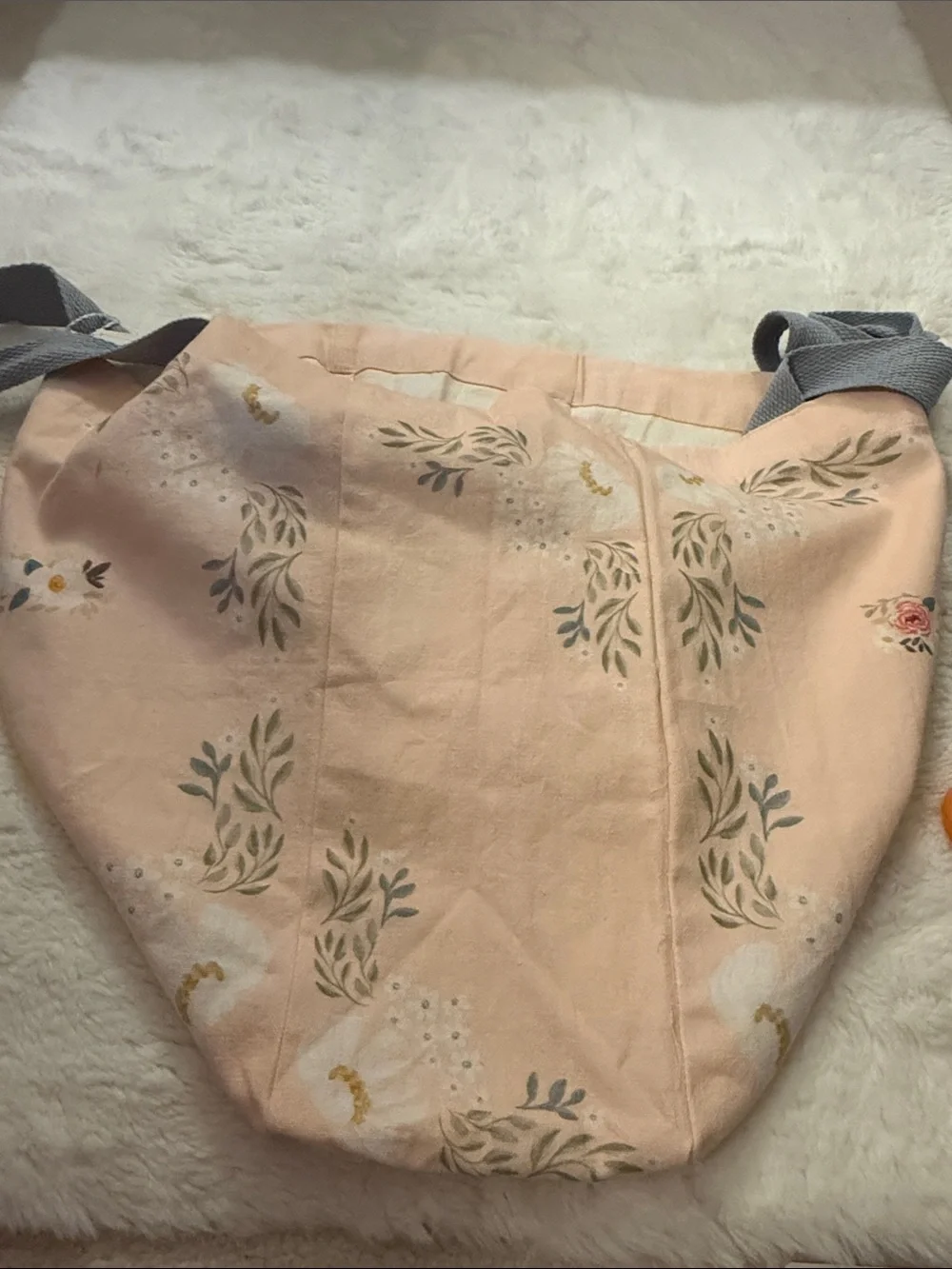 NWT, Peach Floral Cross Tote Bag with Blue Handles